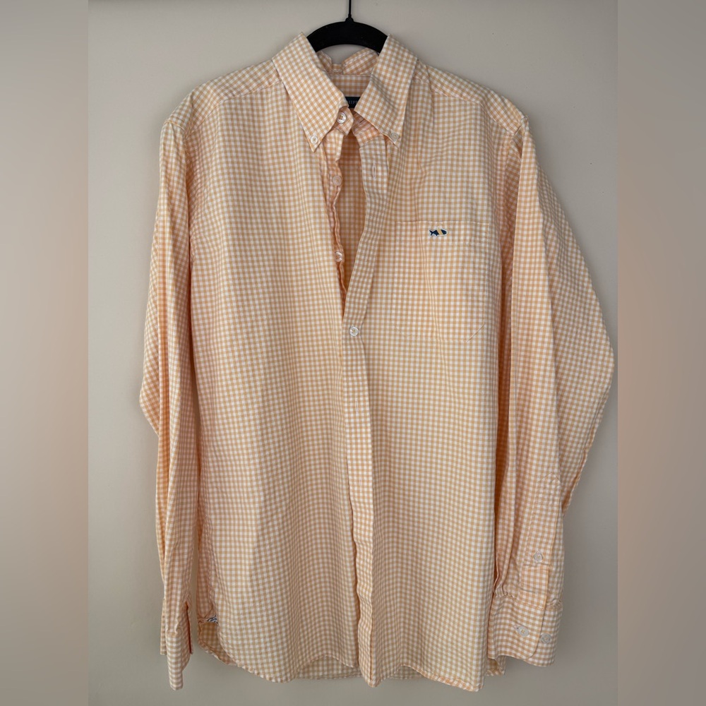 Men's Fish Hippie Orange Checkered Casual Button-Down Shirt